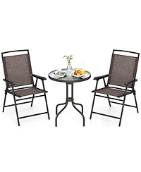 Gouun 3-Piece Folding Patio Bistro Set with Round Tempered Glass Table and 2 Chairs