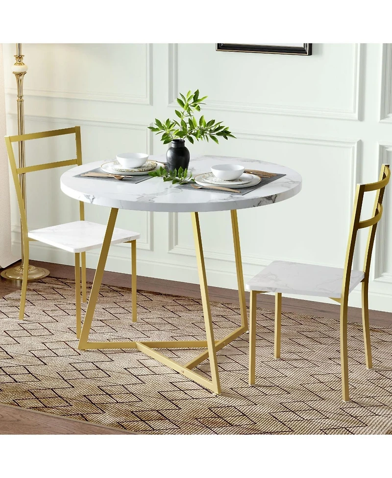 gaomon 3-Piece 2-Person Round Wooden Dining Table Set, for Kitchens and Apartments