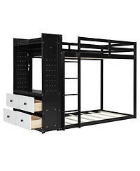 Streamdale Furniture Bunk Bed with 4 Drawers, Rail, Light, Shelves, Pegboards