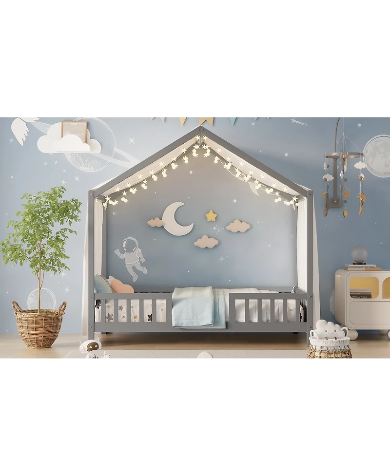 Streamdale Furniture Montessori House Floor Bed with Canopy and Railings