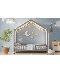 Streamdale Furniture Montessori House Floor Bed with Canopy and Railings