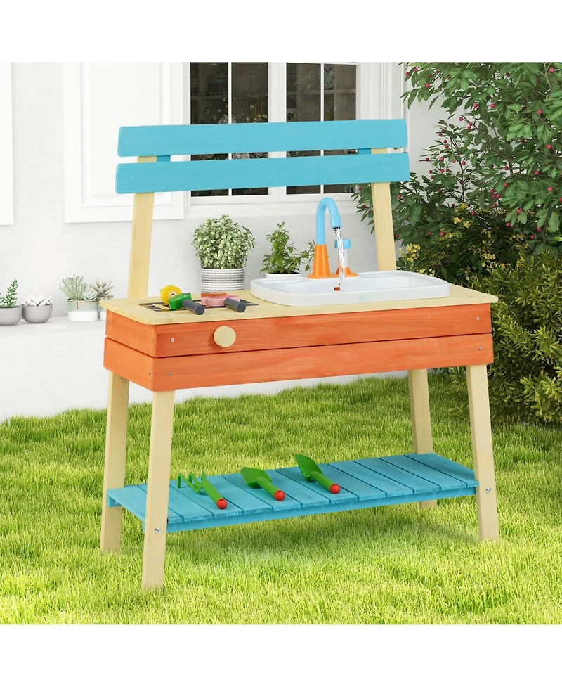 Slickblue Wooden Kids Kitchen Playset Chef Pretend Mud Kitchen Set