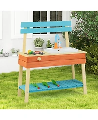 Slickblue Wooden Kids Kitchen Playset Chef Pretend Mud Kitchen Set