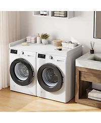 Homfan Washer Dryer Countertop, Wooden Laundry Countertop with Edge Rails, Washer and Dryer Topper