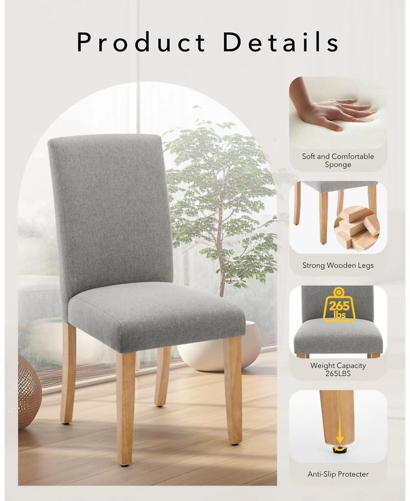 Upholstered Dining Chairs Set of 2 with Nailhead Trim, Padded Seat and Solid Wood Legs