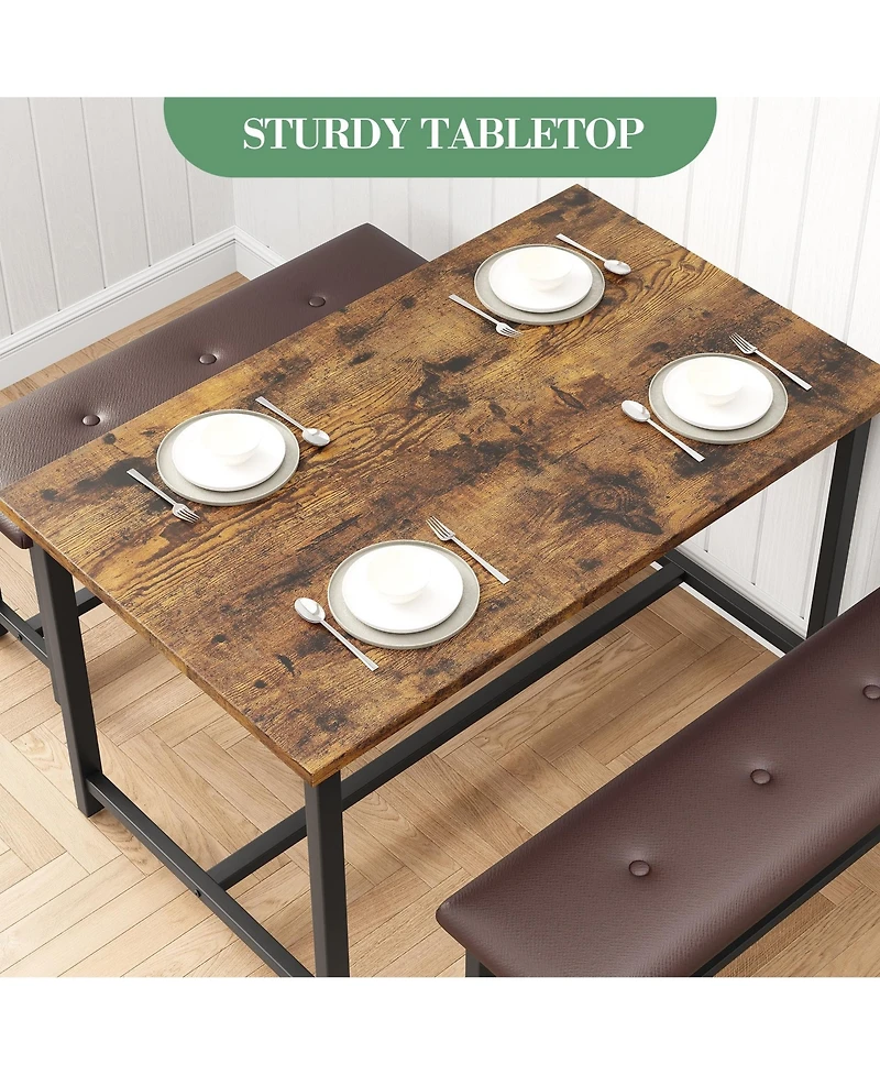 gaomon 3-Piece 4-Person Industrial Dining Set with 2 Benches