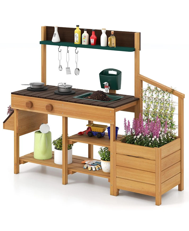 Slickblue Wooden Play Kitchen for Kids Pretend Mud Activity Set