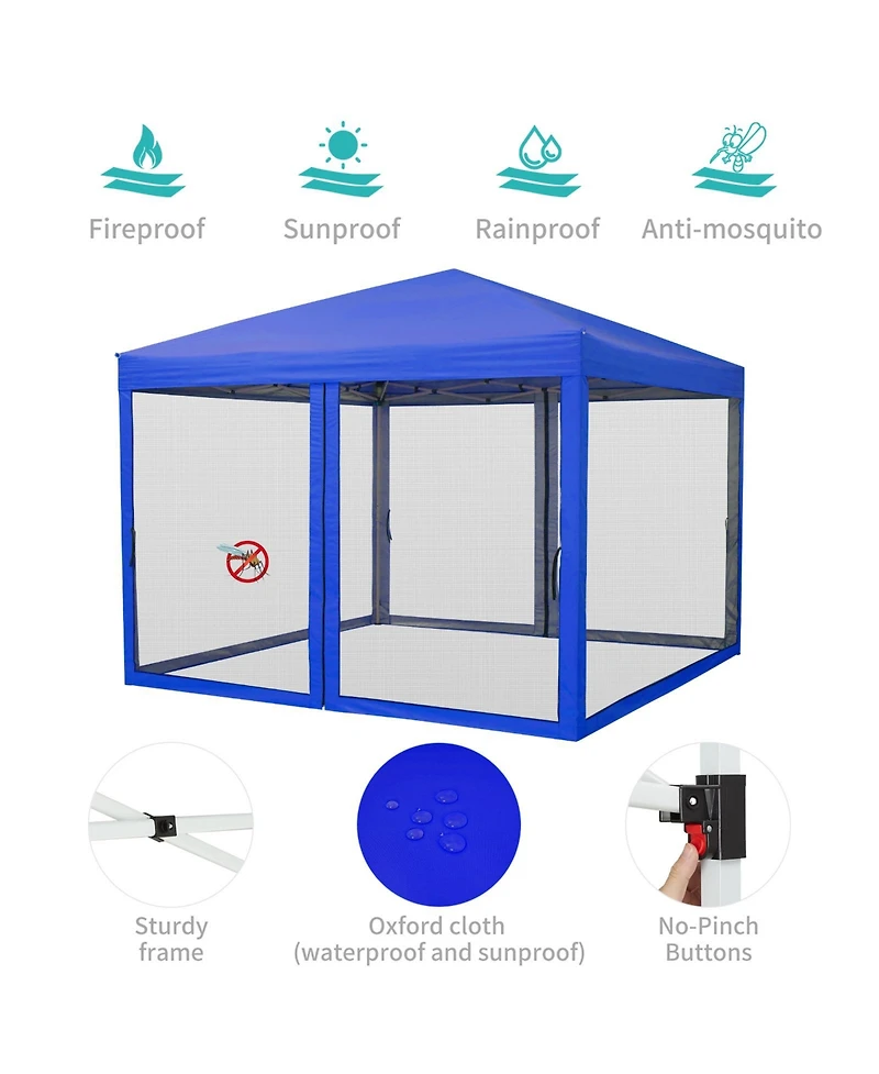 Homfan Pop-Up Canopy Tent with Bug Screen Mesh Sidewalls, Uv-Resistant Outdoor Sun Shade with 1-Minute Center Lock Setup and Roller Bag