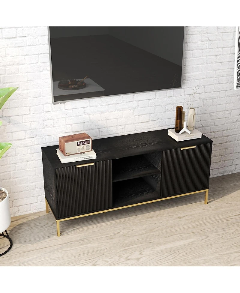 Streamdale Furniture Modern Tv Stand with Wave Doors and Gold Accents