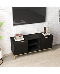 Streamdale Furniture Modern Tv Stand with Wave Doors and Gold Accents
