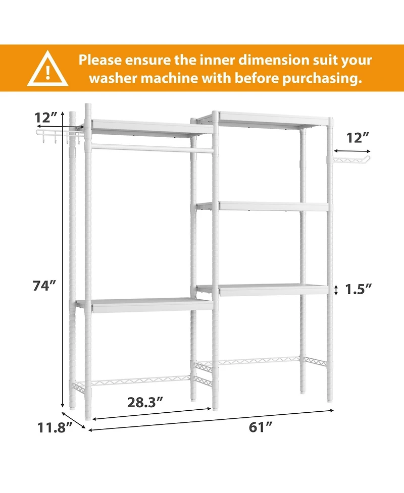Homfan 5-Tier Over-The-Washer Shelf - Adjustable Height Laundry Organizer, for Bathroom, Room