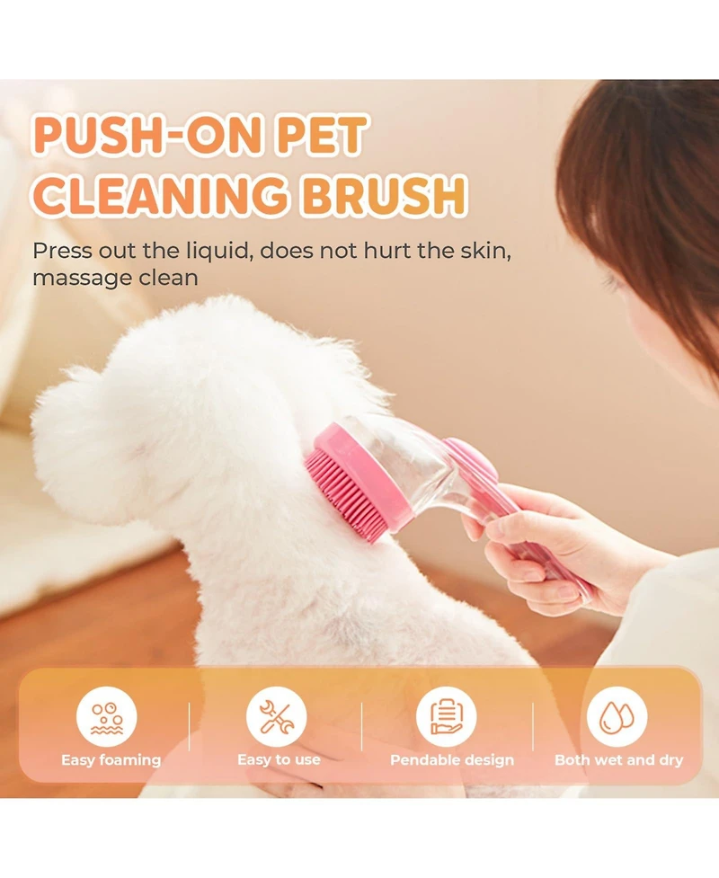 Aronkl 2pcs Pet Bath Brush With Shampoo Dispenser Massage For Dogs Cats Easy Washing Short Long Hair Coarse Fine Teeth
