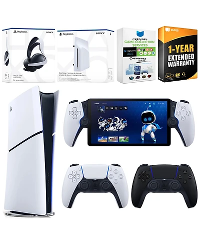 Sony PlayStation 5 Slim Digital Bundle with Disc Drive, Extra Controller, Pulse Elite Headset, Portal