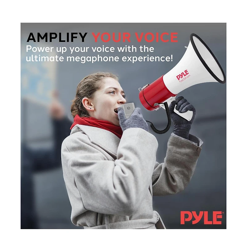 Pyle Megaphone Speaker with Talk & Siren Modes, Handheld Microphone, MP3,Usb Reader, Aux Input
