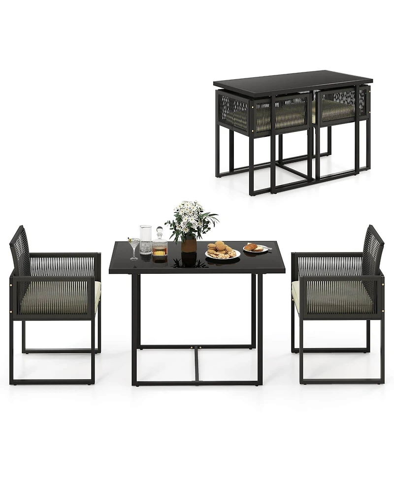 Costway 3PCS Patio Pe Wicker Furniture Set Cushioned Chairs with Folding Backrest Backyard