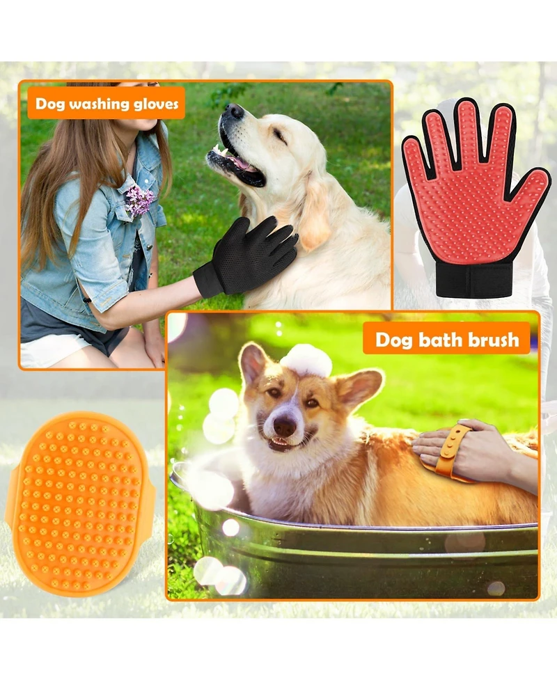 Aronkl Upgrade Dog Washing Hose Attachment 8 Spray Patterns 3.5oz Soap Dispenser Gloves Bath Brush