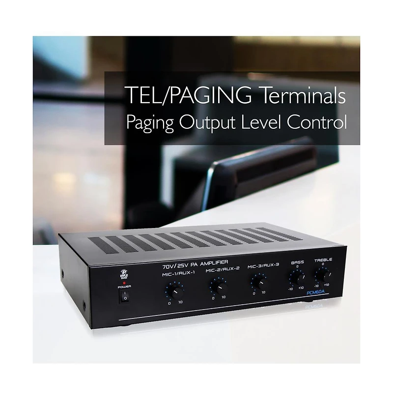 Pyle 100W Bluetooth Power Amplifier with On/Off Switch and Led Indicator PCM60A - 25V/70V Output