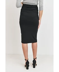 Hello Miz Maternity Ruched Slim Fit Knee-Length Skirt with Over-the-Belly Waist
