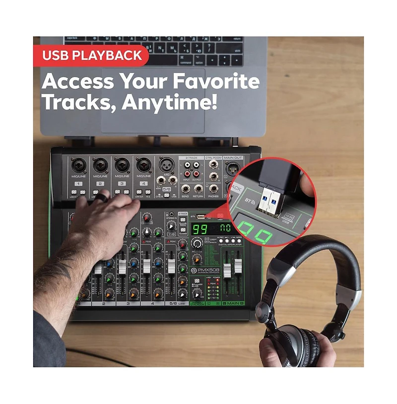 Pyle 8-Ch. Audio Sound Mixer - Bluetooth Studio Mixer - Dj Controller Audio Mixing Console