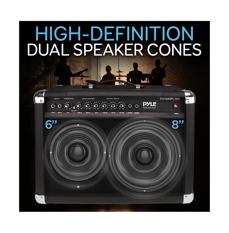 Pyle 40W Portable Electronic Guitar Amplifier with High-Definition Speaker - Lightweight Wood Construction