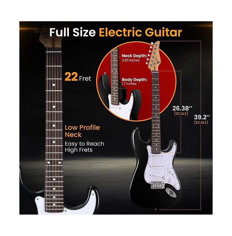 Pyle St Style Electric Guitar Kit with 5W Amplifier and Accessories- High Gloss