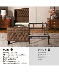 Sailvan Queen Sleigh Bed Frame, Chenille Wingback Headboard, Button Tufted Footboard, Wood Slat Support, No Box Spring, Noise-Free, Easy Assembly