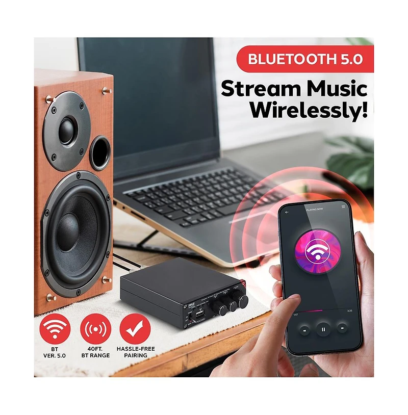 Pyle 2.1 Ch Compact Bluetooth Stereo Power Amplifier System