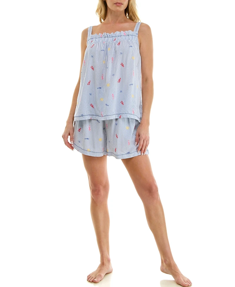 Roudelain Women's Printed Top and Mid-Rise Shorts, 2Pc Set