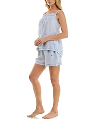 Roudelain Women's Printed Top and Mid-Rise Shorts, 2Pc Set