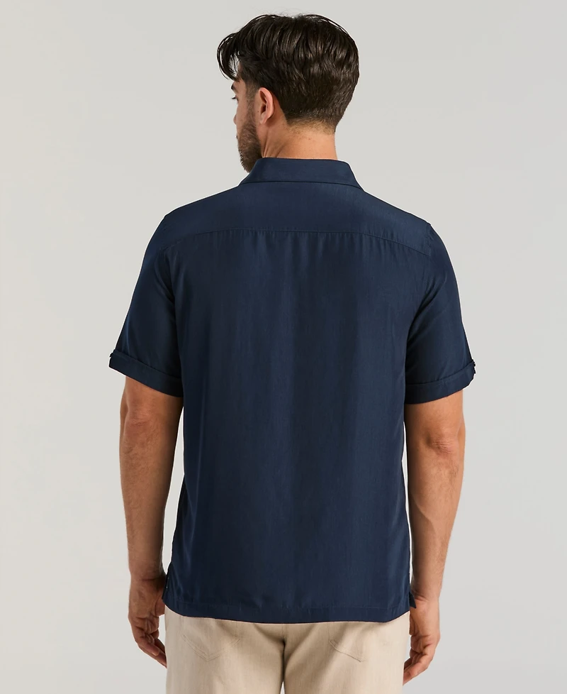 Cubavera Men's Pick Stitch Panel Short Sleeve Button-Down Shirt