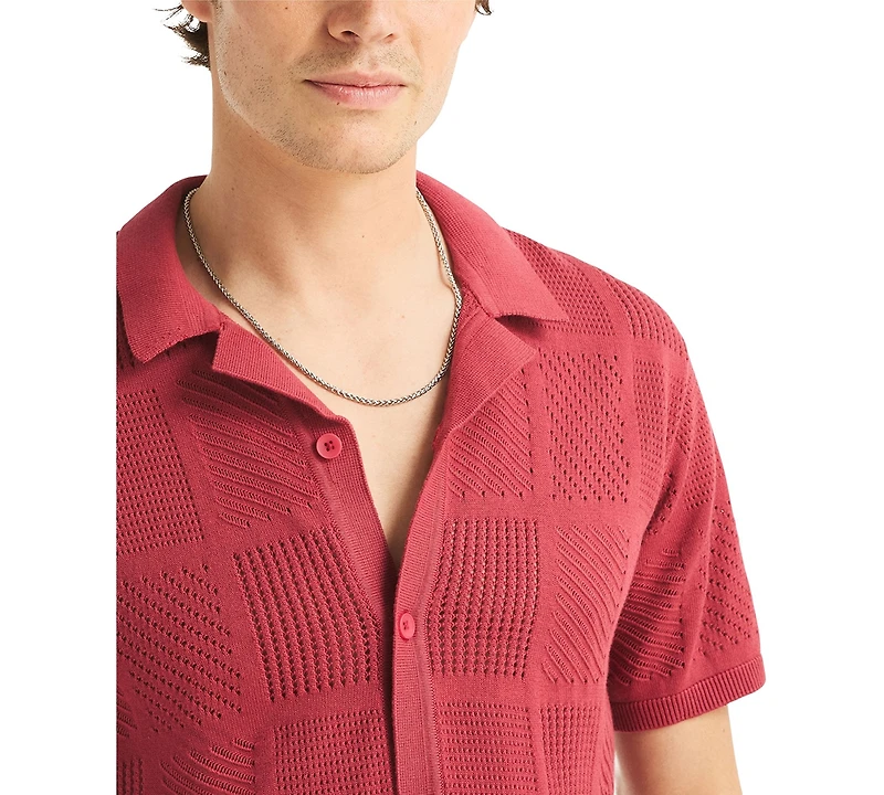 Nautica Men's Open-Stitch Classic-Fit Buttoned Polo Sweater