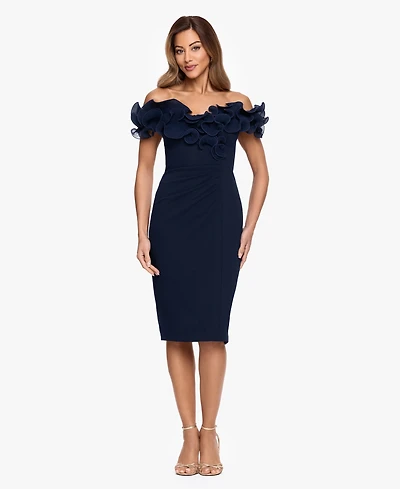 Xscape Women's Ruffled Off-The-Shoulder Scuba Crepe Dress