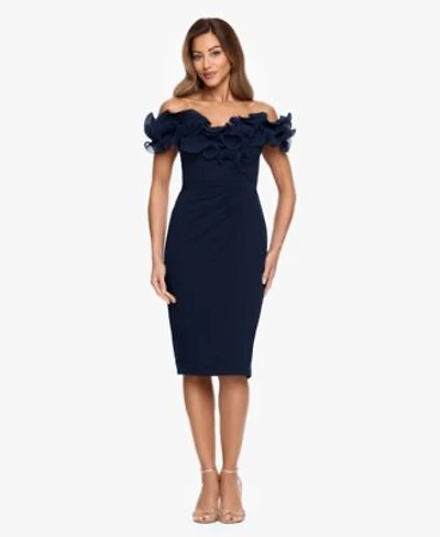 Xscape Womens Ruffled Off The Shoulder Scuba Crepe Dress