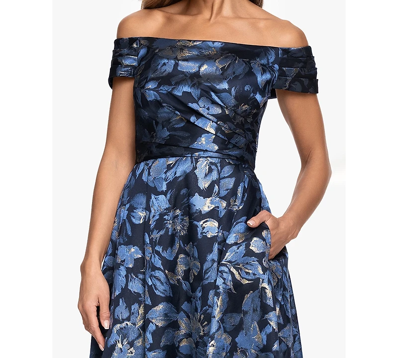 Xscape Women's Off-The-Shoulder Brocade Ball Gown