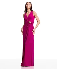 Dress the Population Women's Pleated Wrap Long Gown