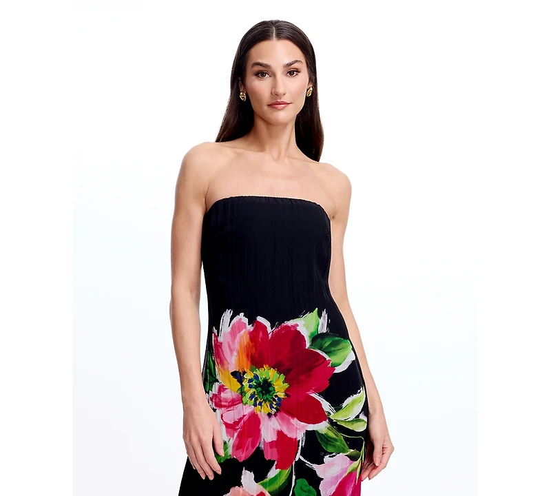 Dress the Population Women's Floral Print Strapless Long Gown