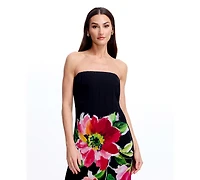 Dress the Population Women's Floral Print Strapless Long Gown