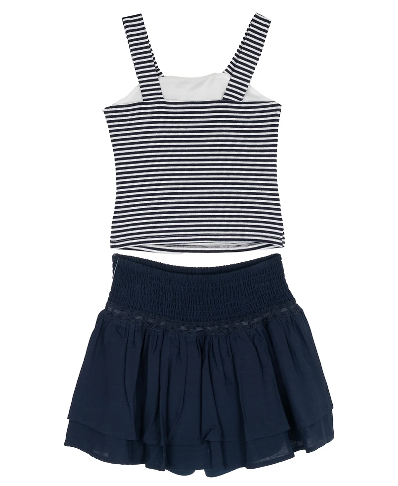 Tween Diva Girls' 7-16 Embroidered Graphic Striped Tank, Woven Skort and Ribbon, 3-Piece Set