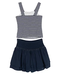 Tween Diva Girls' 7-16 Embroidered Graphic Striped Tank, Woven Skort and Ribbon, 3-Piece Set