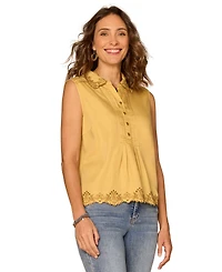 Democracy Petite Collared Sleeveless Half Placket Top