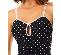 CeCe Women's Contrast Flat Binding Over-The-Shoulder V-Neck One-Piece Swimsuit