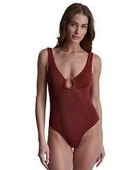 Dkny Women's Stretch Island Ring Detail One-Piece Swimsuit