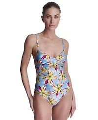 Dkny Women's Keyhole Twist Tummy Control One-Piece Swimsuit