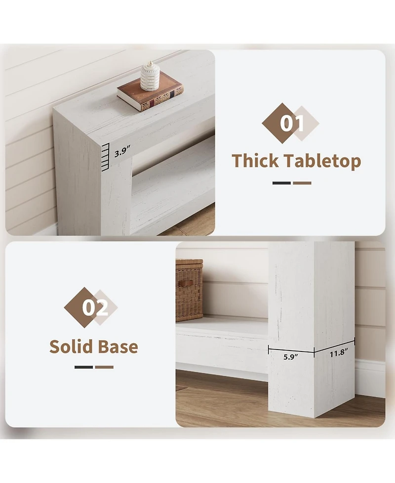 gaomon Farmhouse 2 Tier Entryway Console Table, Long White Sofa Table with Open Storage for Entrance or Living Room