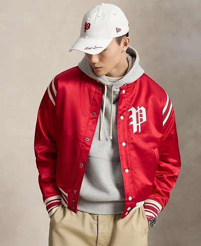 Polo Ralph Lauren Unisex Striped Ribbed Baseball Collar Logo Patch Jacket