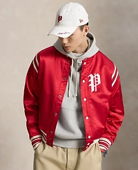 Polo Ralph Lauren Unisex Striped Ribbed Baseball Collar Logo Patch Jacket