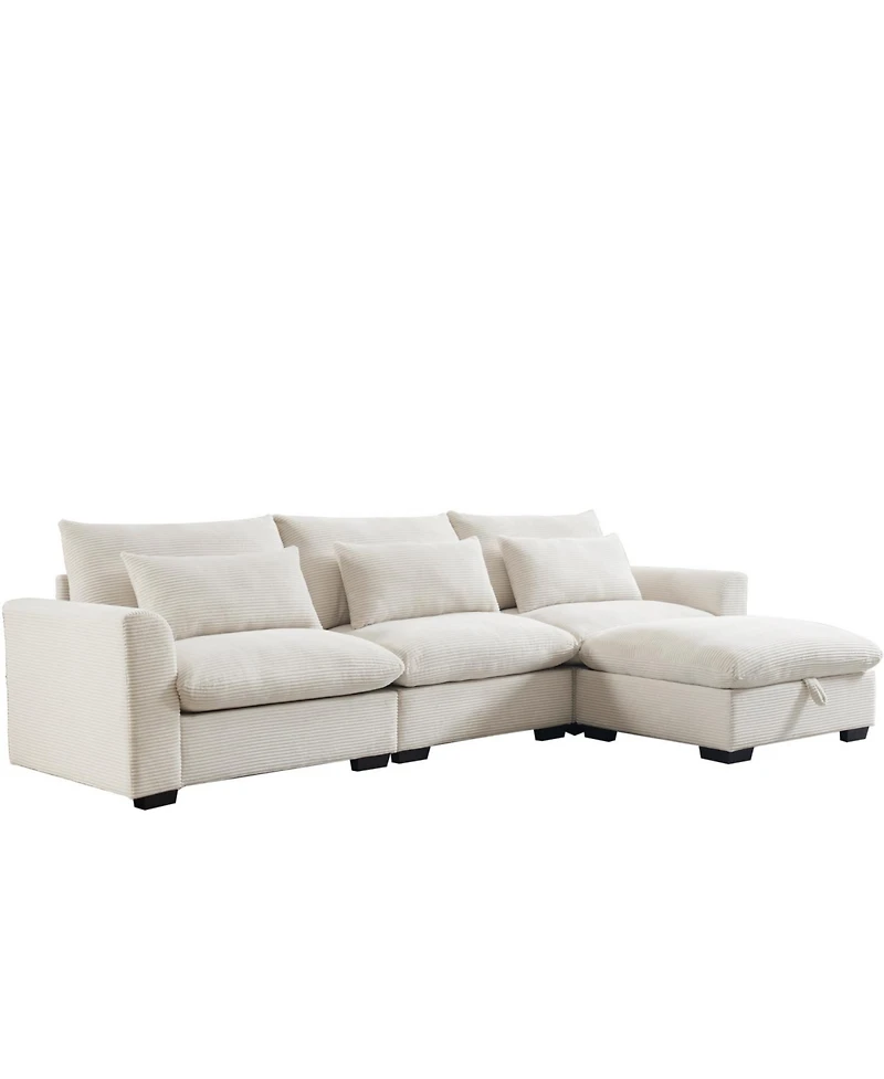 Streamdale Furniture Corduroy Sectional Sofa with Storage Footstool & Pillows