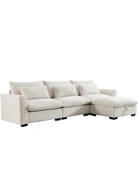 Streamdale Furniture Corduroy Sectional Sofa with Storage Footstool & Pillows