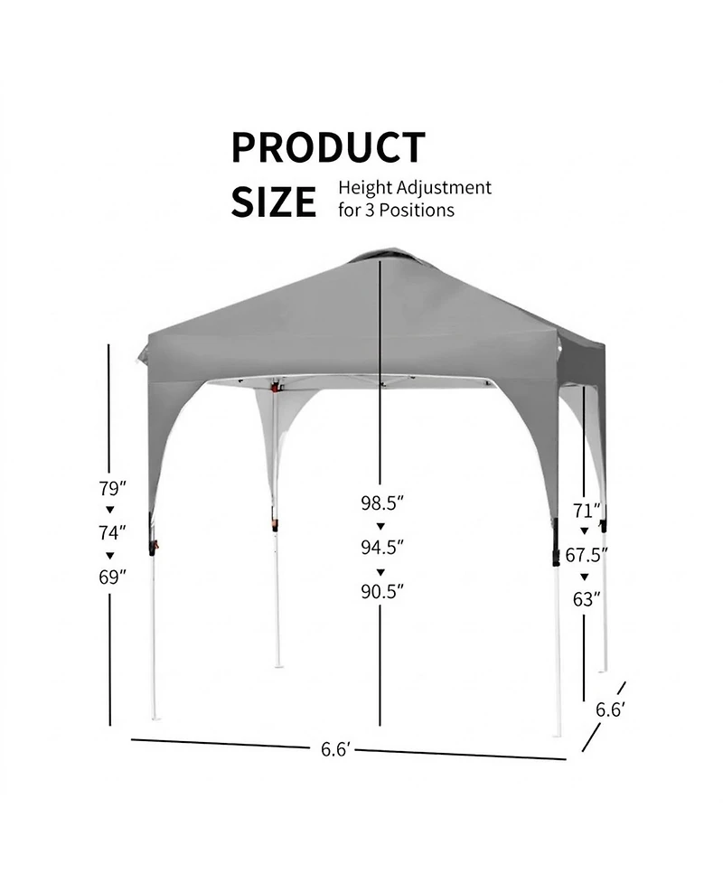 Gouun 6.6 x 6.6 ft Pop Up Canopy Tent with Three Height Settings Roller Bag and Weight Bags