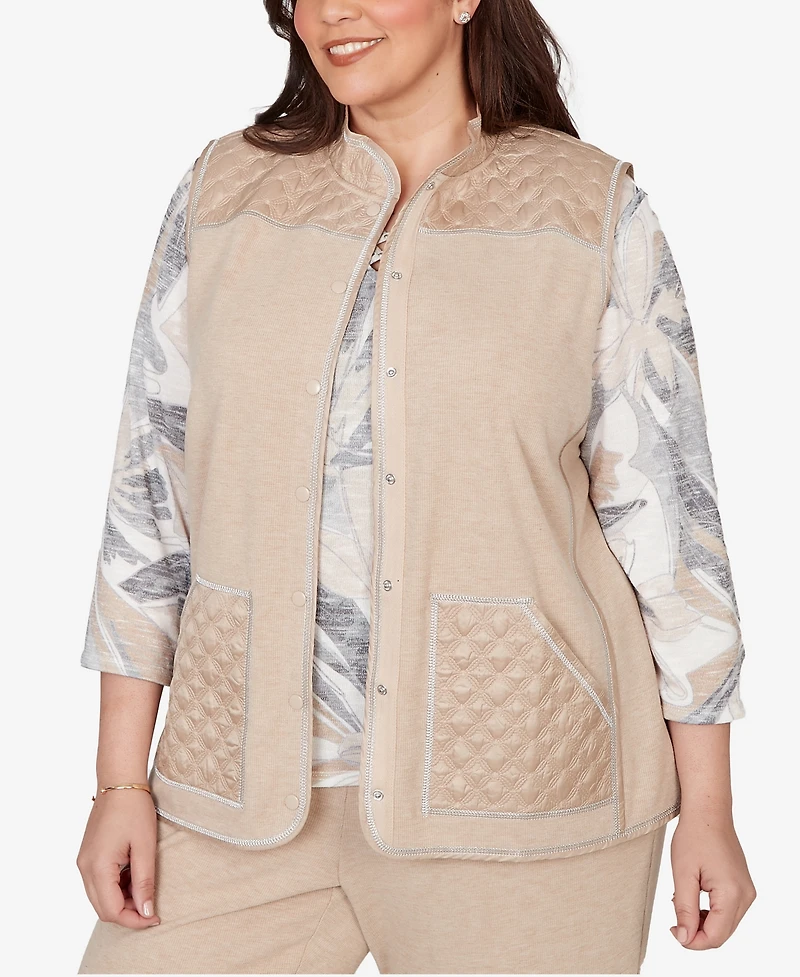 Alfred Dunner Plus Comfort & Joy Quilted Snap Front Vest